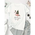 thumbnail image 2 of Creative Christmas Tree Flamingo Pattern Printed Women'S Trendy Round Neck Short Sleeve, Simple Casual Sports T-Shirt, Comfortable Summer Top for Holidays., 2 of 6