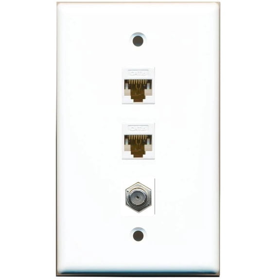 RiteAV 1 Gang Wall Plate (White) 3 Port - 2 x Cat6, 1 x Coax
