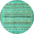 thumbnail image 1 of Ahgly Company Machine Washable Indoor Round Oriental Turquoise Blue Modern Area Rugs, 8' Round, 1 of 4
