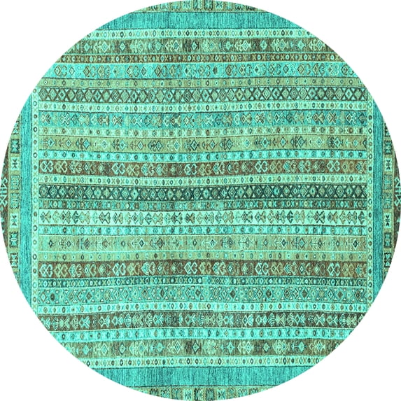 Ahgly Company Machine Washable Indoor Round Oriental Turquoise Blue Modern Area Rugs, 8' Round