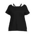 thumbnail image 4 of Terra & Sky Cut Out Neck Short Sleeve Top Lightweight Cotton Blouse (Women's Plus), 4 of 5