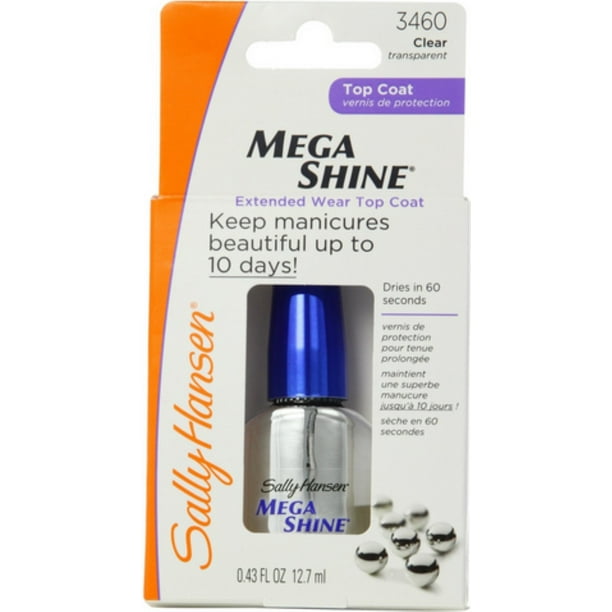 Sally Hansen Mega Shine Extended Wear Top Coat, Clear [3460], 0.43 oz