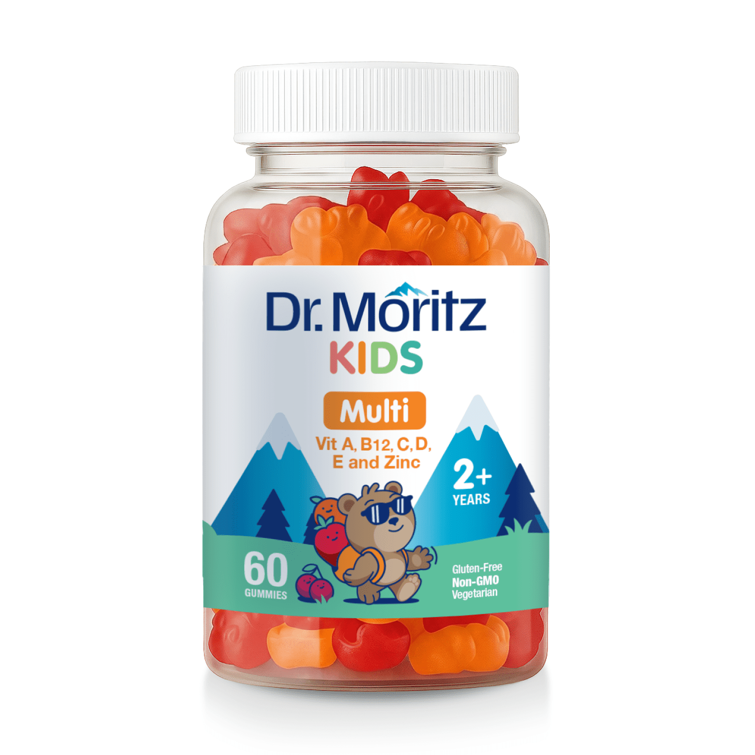 Dr. Moritz Kids Multivitamin Gummies, 14 Essential Vitamins, Vegetarian, All Natural, Ages 2+, Gluten-Free, 60 Count
