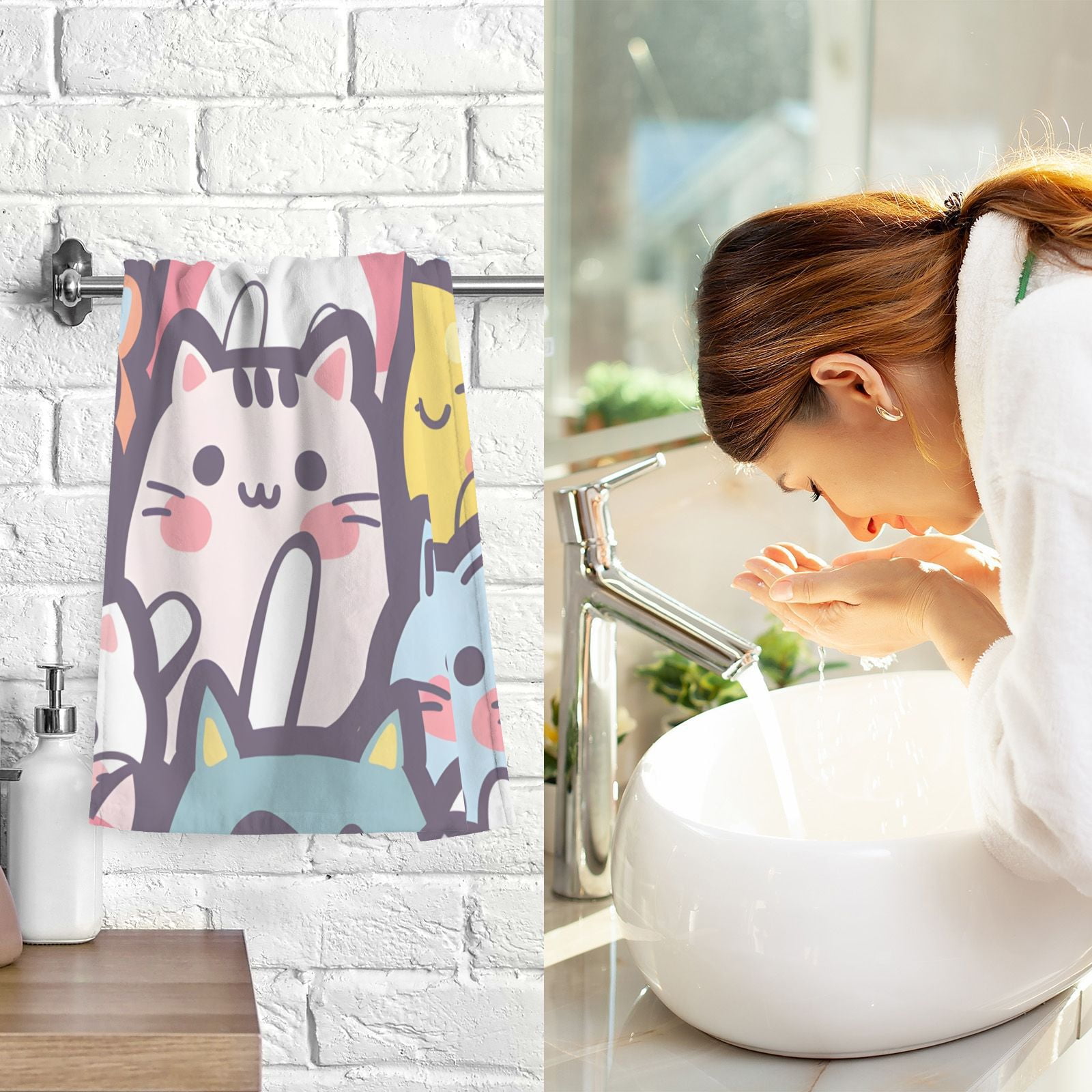 Lovely Cats Hand Towels Cotton Bath Towels Large Face Towels Absorbent for Bathroom 2 Packs