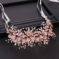 thumbnail image 2 of Bridal Headband Leaves and Flower Hair Vine Crystal Tiara Crown for Wedding Hair Accessories for Women and Girls (Rose gold), 2 of 8