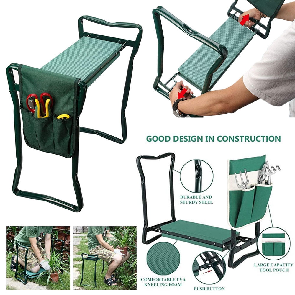 Garden Kneeler and Seat Stool Heavy Duty Garden Folding Bench with Large Tool Pocket and Soft EVA Kneeling Pad/Kneeling Stool+Tool Bag