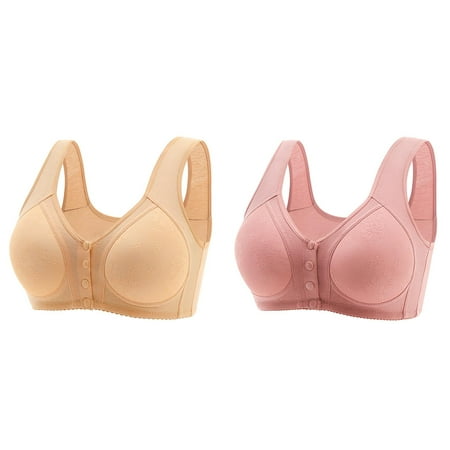 (2-Pack) Kcodviy Women Casual Breathable Wireless Bra for Women Tube Button Down Top Womens Bras Push Up Bra Underwear without Steel Compression Sports Bra Ring Gathering