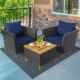 thumbnail image 3 of Gymax 3PCS Patio Furniture Set Conversation Bistro Set w/ Acacia Wood & Cushions Navy, 3 of 10