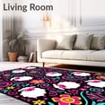 thumbnail image 2 of ODIKA 4'x6' Machine Washable Non-Slip Area Rug, Festive Sheep Meadow with Playful Swirls and Whimsical Florals High Traffic Rug, Black, 744175, 2 of 7