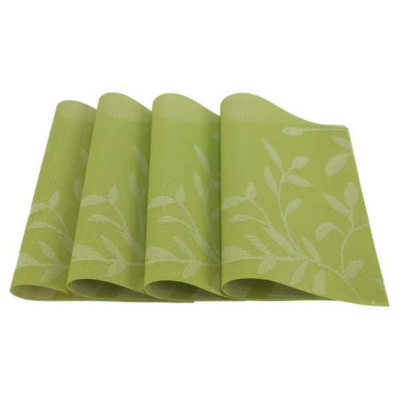4 Pcs Leaves Pattern Placemats PET Place Mats for Kitchen Dining Table Washable Table Mats Green