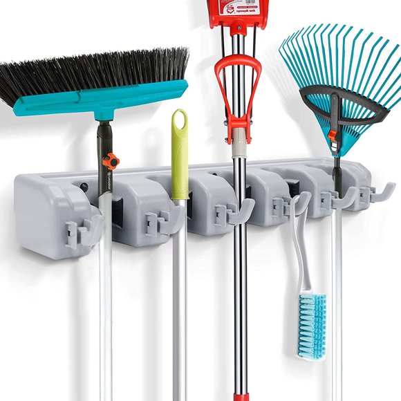 Organizador de Escobas y Trapeadores Blanco para Pared y Closet para Hogar, Baño, Cocina, Garaje y J