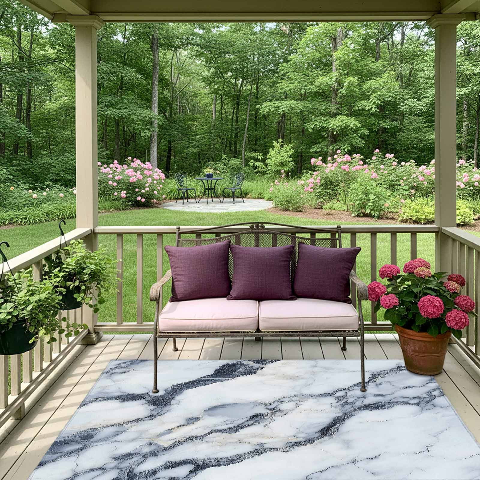 Outdoor Rug 5x8ft Ombre Blue White Marble Texture Large Area Rug Abstract Art Indoor Outdoor Carpet Outdoor Rugs Mats for Patio Camping,RV,Front Door, Outside Decor