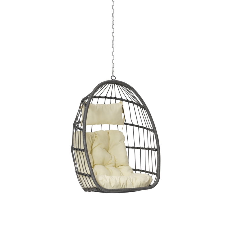 Hanging Egg Chair Without Stand, Indoor Outdoor Wicker Rattan Swing Egg Chair with Hanging Chain, Hammock Chair with UV Resistant Cushion