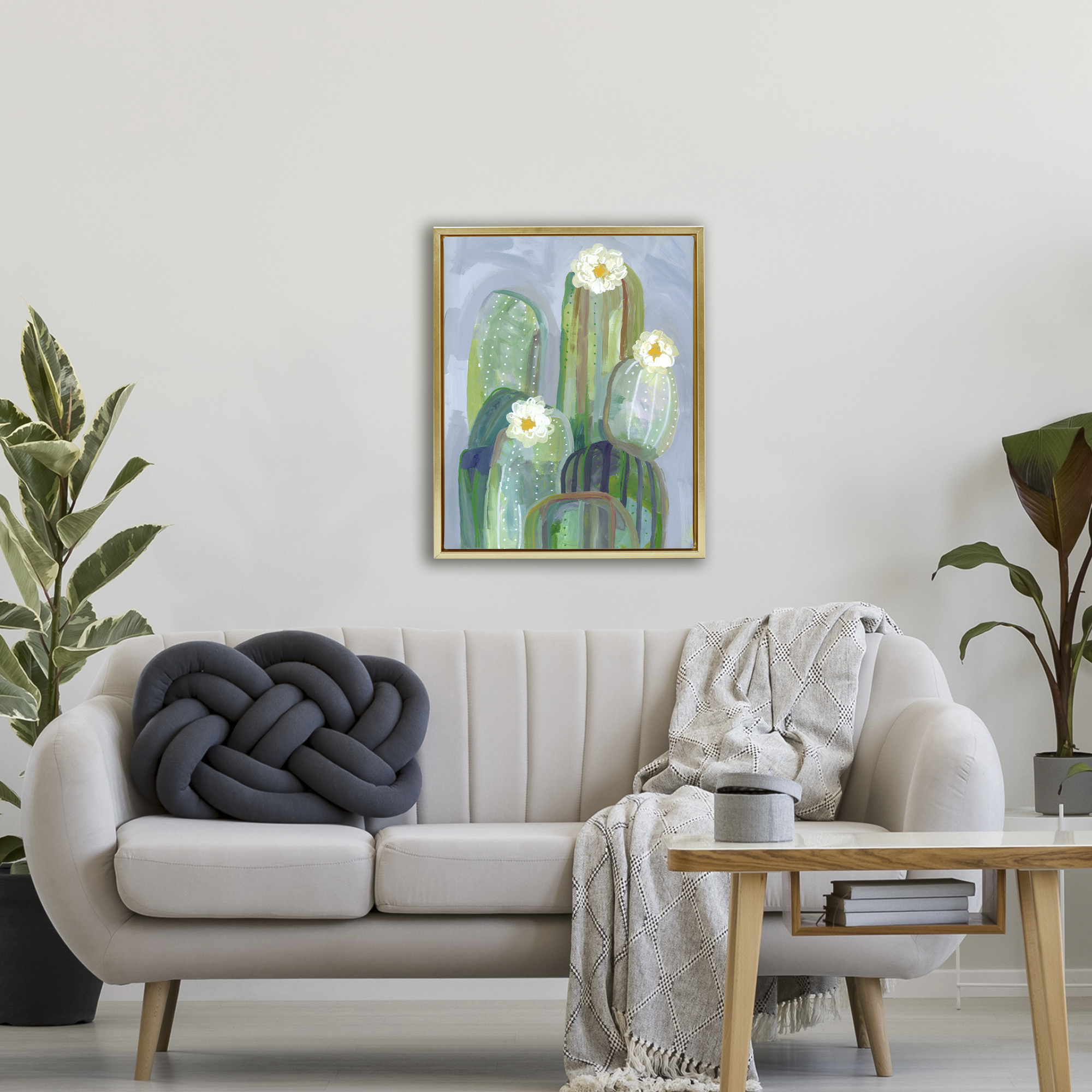 Desert Day Dream Cactus Gold Framed Floater Canvas Wall Art, design by Ashley Davis
