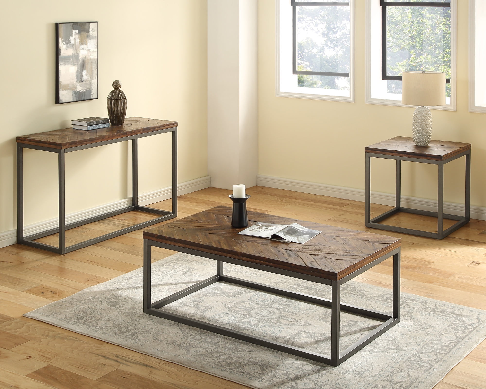 Lorenza Square End Table in Brown Distressed Wood