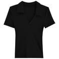 thumbnail image 4 of Daznico Women's Ribbed V-Neck Polo Top, Short Sleeve Fitted Casual Business Summer Work Tee,XL, 4 of 4