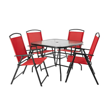 Mainstays Albany Lane 5-Piece Steel Patio Outdoor Dining Set, Red