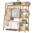 thumbnail image 2 of Colourtree Bamboo 51" W Garment Rack with Hanging Rod Storage Shelves and Bag，Yellow, 2 of 6