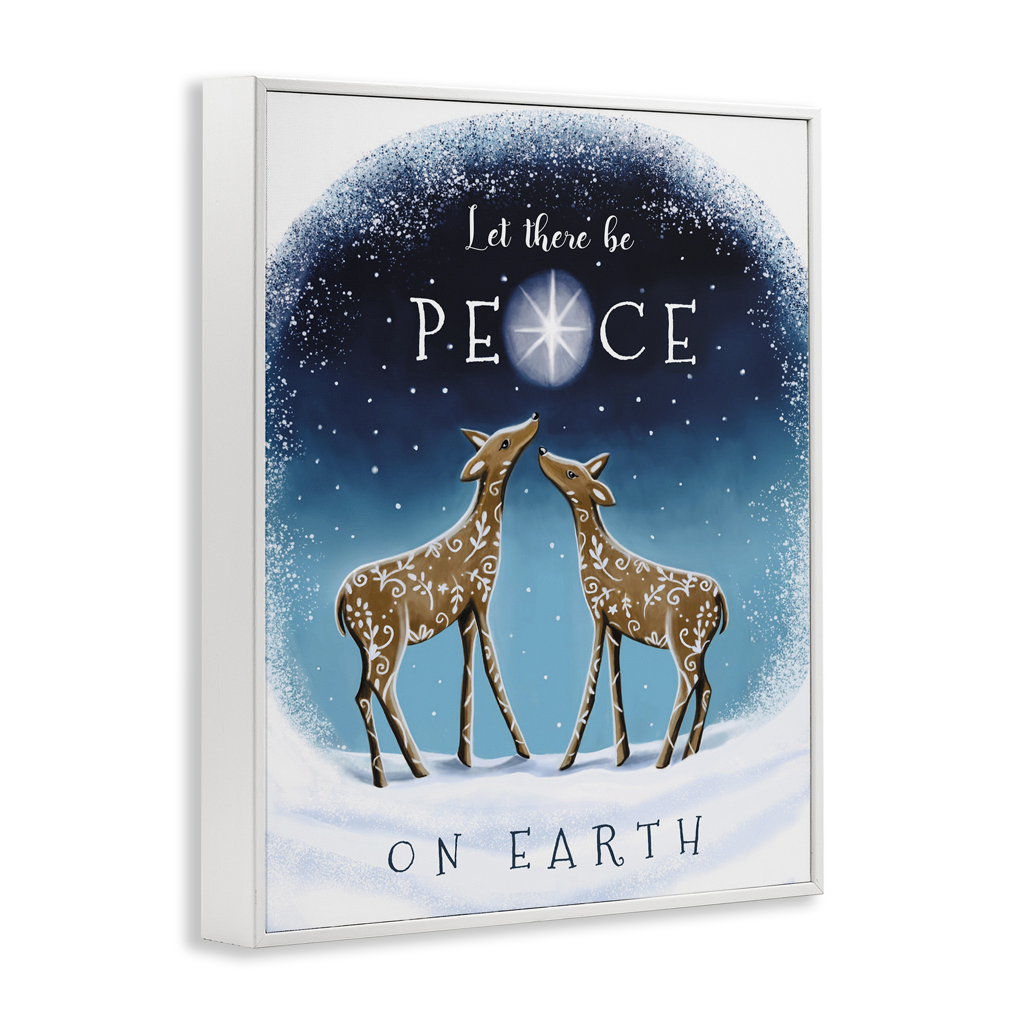 Stupell Industries Peace On Earth Reindeer Holiday Painting White Framed Art Print Wall Art, 11 x 14