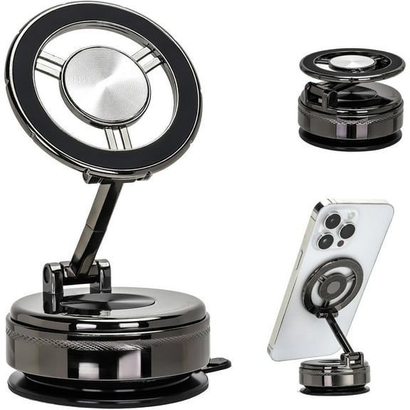 Magnetic Phone Holder for Car Mount, 360° Adjustable Vacuum Magnetic Suction Cup Car Phone Mount for Your Cars for MagSafe iPhone 17 16 15 14 13 12 Series & Android Phones