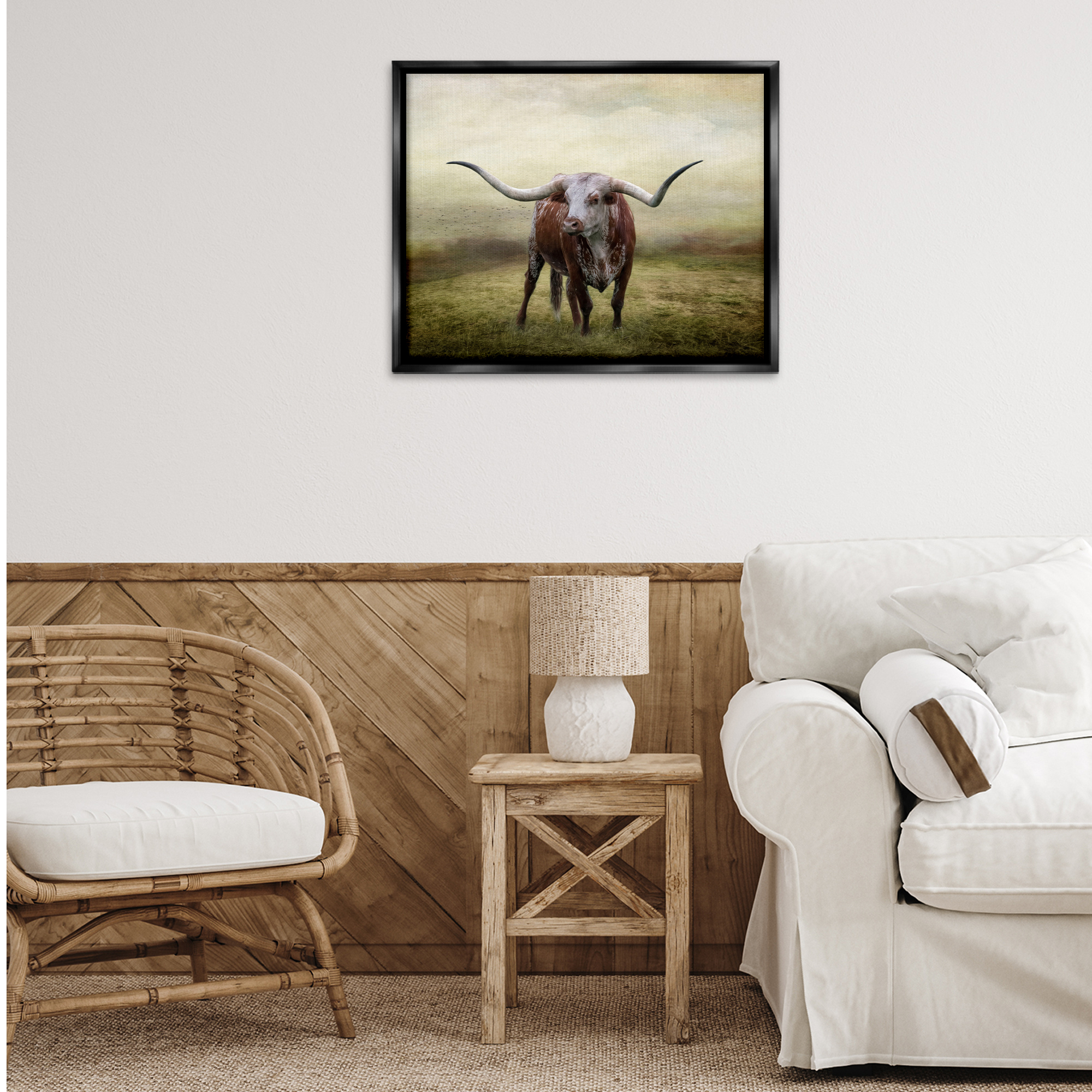 Stupell Industries Pride Of The Longhorn Animals & Insects Photography Black Floater Framed Canvas Art Print Wall Art, 31 x 25