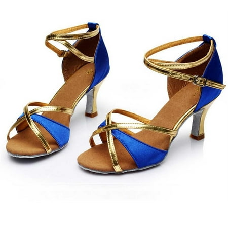 

Dezsed Women s Middle Heels Shoes Clearance Girl Latin Dance Shoes Med-Heels Satin Shoes Party Tango Dance Shoes Blue 41