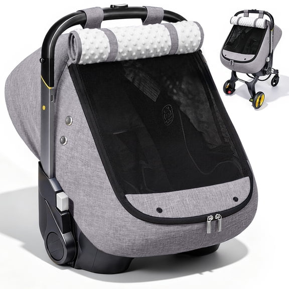 Baby Car Seat Cover, Caveen Infant Carseat Canopy, Warm Plush Minky Dots Shield Covers, with Breathable Mesh Window, Enlarge Space, Grey