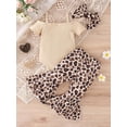 thumbnail image 3 of Bagilaanoe 3pcs Newborn Baby Girl Long Pants Set Short Sleeve Cold Shoulder Romper Tops + Flare Trousers + Headband 3M 6M 12M 18M 24M Infant Casual Outfits, 3 of 9