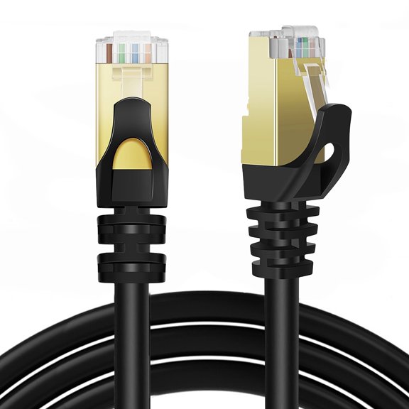 CAT 7 Ethernet Cable 5ft High Speed 10 Gbps 600MHz Black CAT7 Connector LAN Network Gigabit Internet Wire Patch Cord with Professional S/STP Gold Plated Premium Shielded Twisted Pair