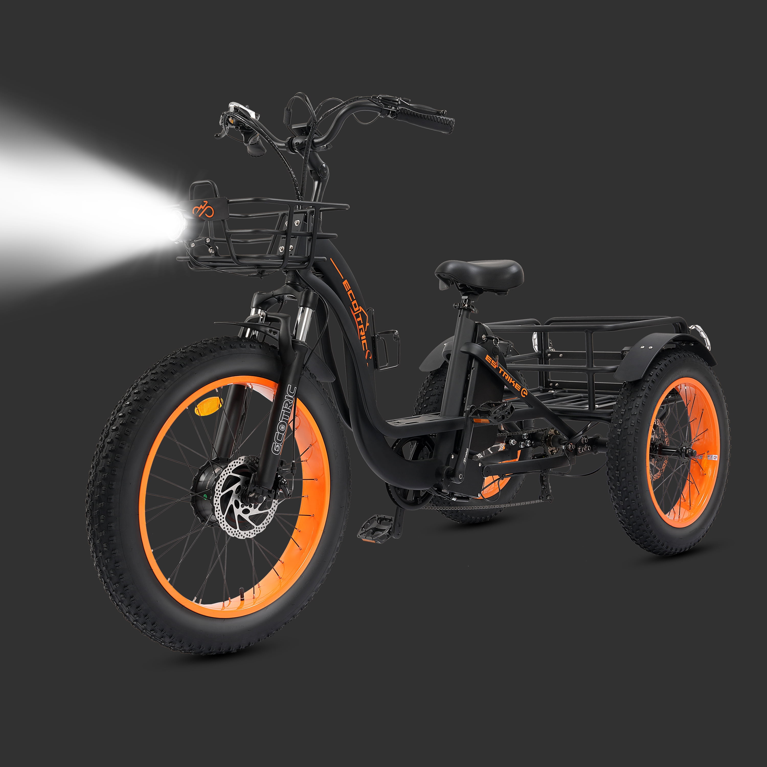 Ecotric 48 V Electric 24" Tricycle with Front and Rear Carrying Basket