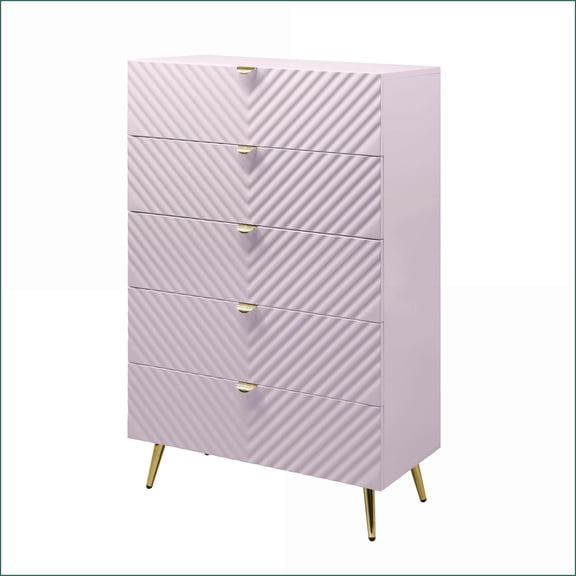 Chests & Wardrobes: Modern High Gloss Pink 5-Drawer Chest | Pink | Metal,Synthetic Wood