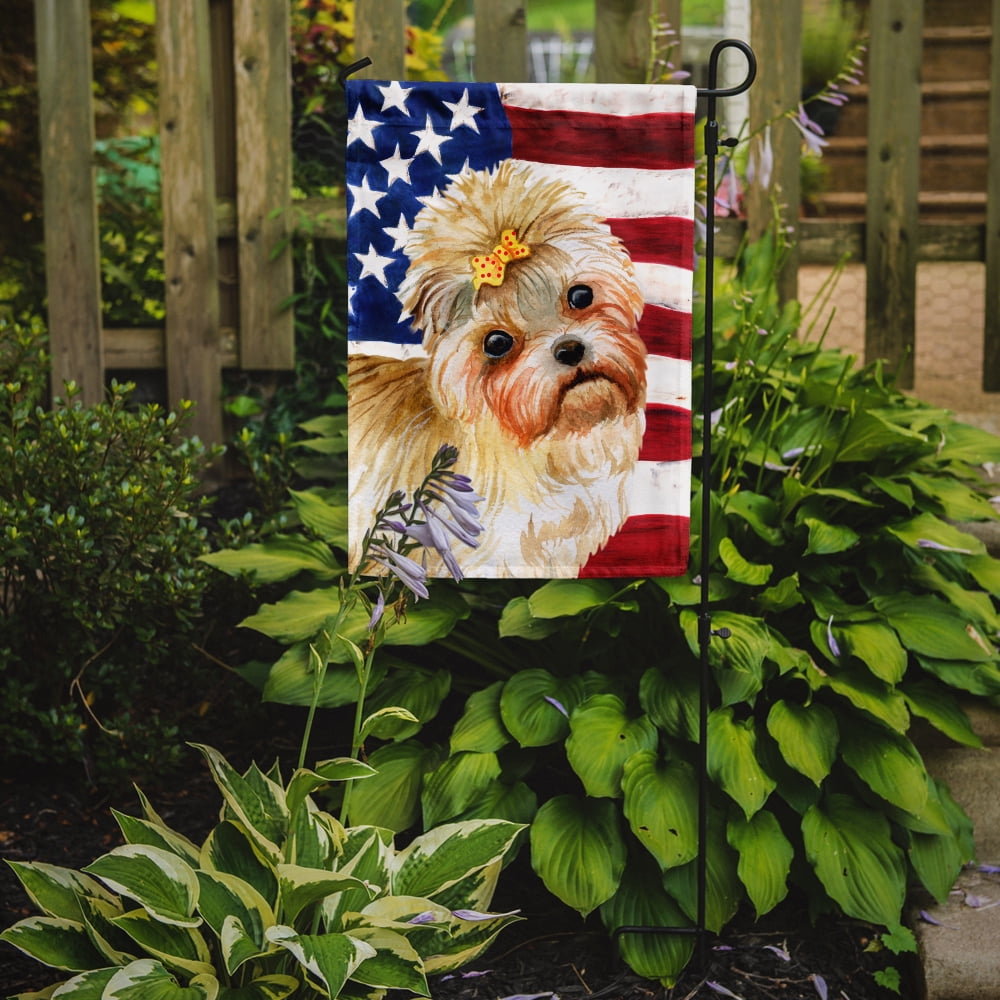 Carolines Treasures BB9668GF Morkie Patriotic Flag Garden Size  Small multicolor