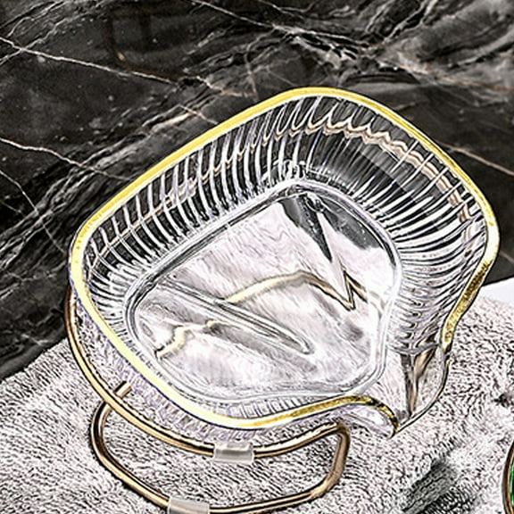 Self-Draining Soap Dish, Non-Porous Ceramic Soap Holder, Gold Metal Soap Dish for Shower, Bathroom, Kitchen Sink, or Bathtub Organization