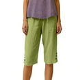thumbnail image 5 of Womens Bermuda Shorts Cotton Linen Knee Length Elastic Waist Baggy Capris Loose Summer Beach Shorts for Seniors Army Green M, 5 of 6