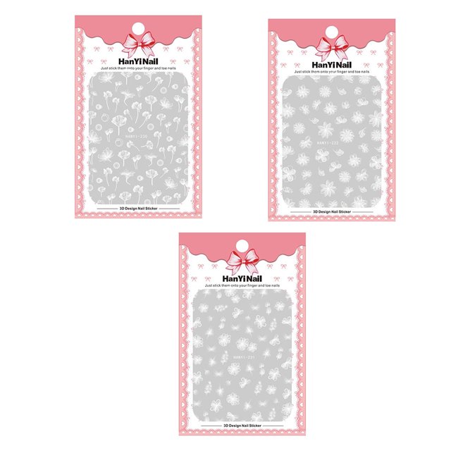 Vogacara 3 hojas/juego de pegatinas de flores blancas para mujeres y niñas, tatuajes transparentes, decoración artística para uñas, manicura Arte de uñas
