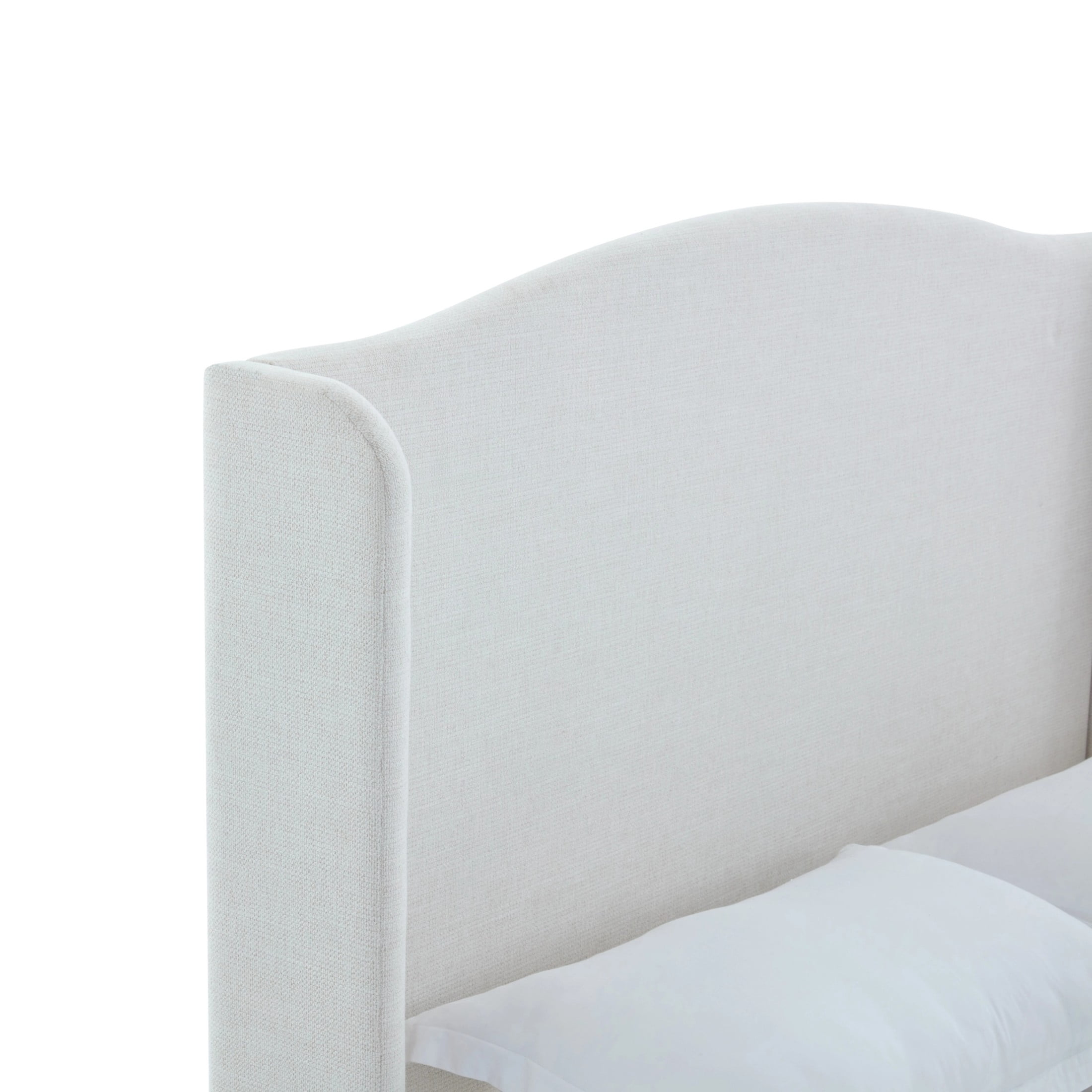 Noble House Hannah King Upholstered Bed Frame, 54" Tall Wingback Headboard, Metal Frame, Ivory