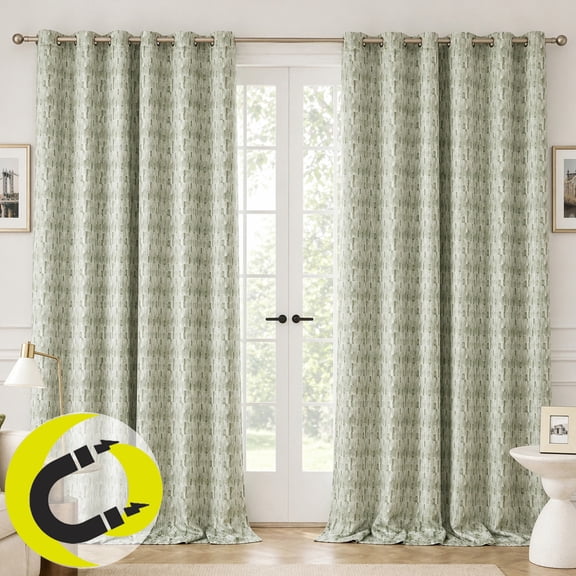 Sun Zero Edmund 2-pack Monochrome Brushstrokes Magnetic Closure 100% Blackout Grommet Curtain Panel Pair, 40"W x 84"L, Olive Green