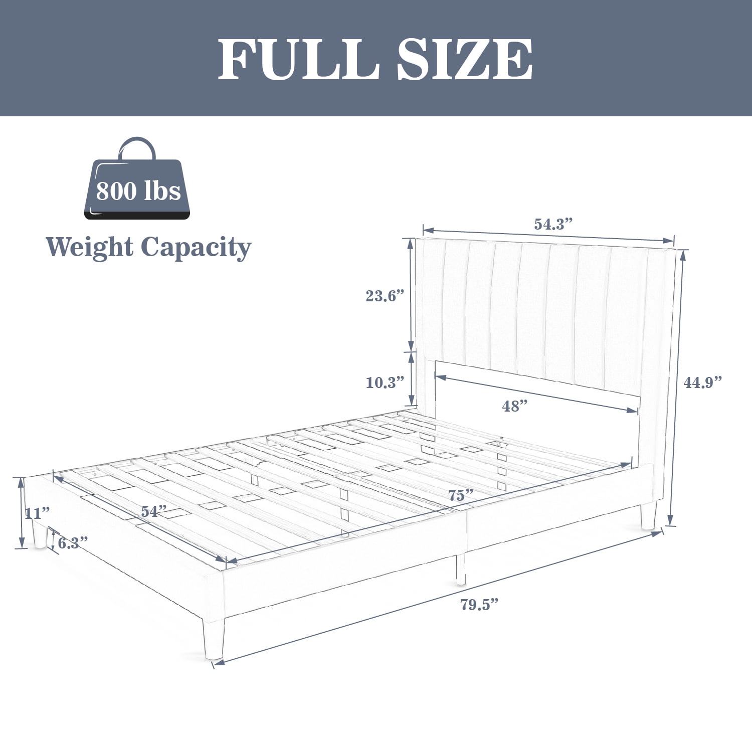 Allewie Full Size Velvet Upholstered Bed Frame with Vertical Channel Tufted Headboard, White