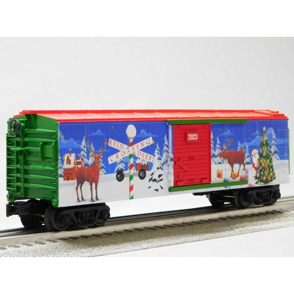M.T.H. Electric Trains MTH RAILKING Christmas BOXCAR W/Blinking LEDs Reindeer Crossing O Gauge 30-71155