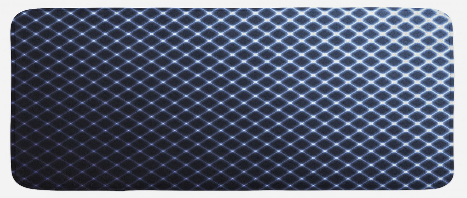 Dark Blue Kitchen Mat, Diagonal Checkered Pattern Halftone Technology