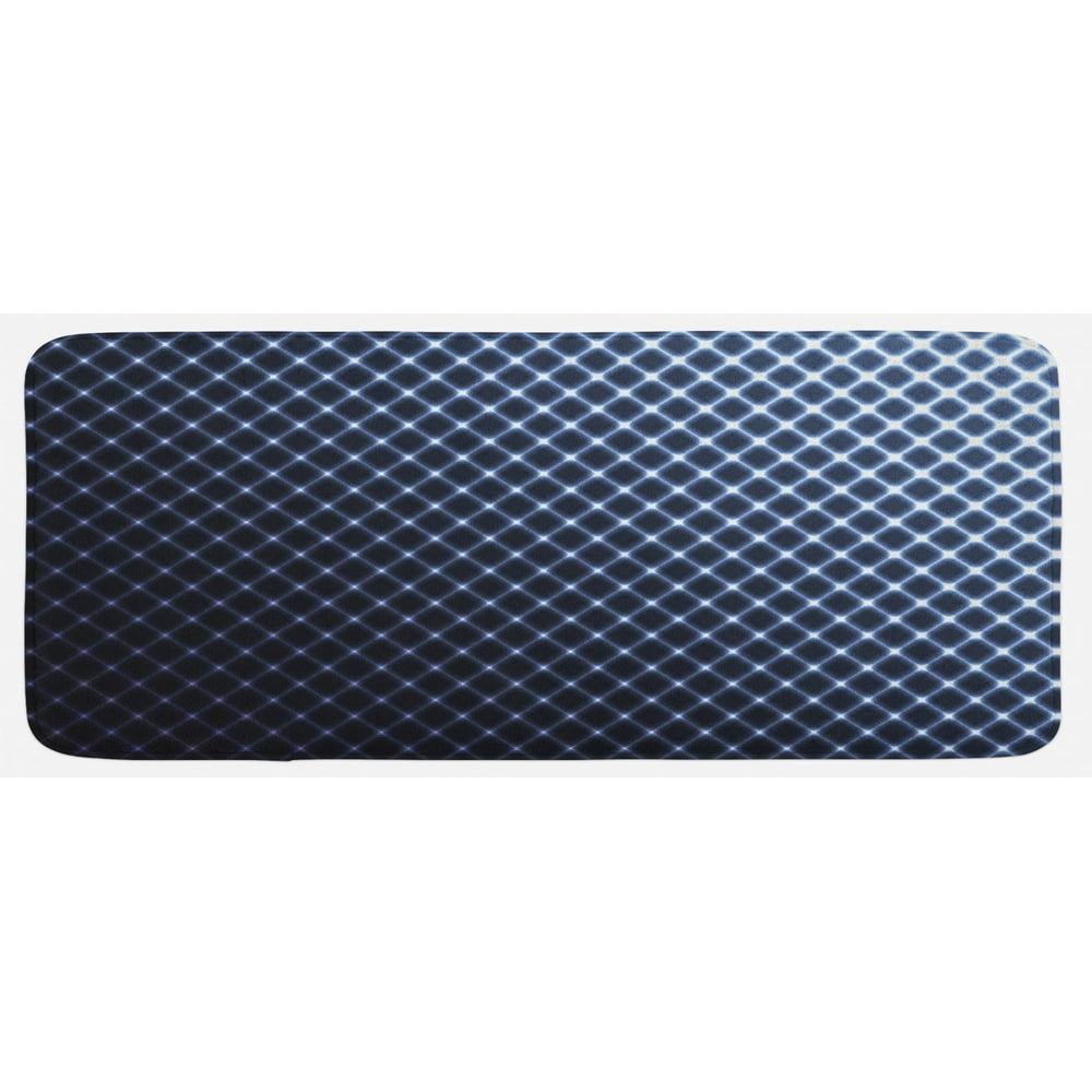 Dark Blue Kitchen Mat, Diagonal Checkered Pattern Halftone Technology