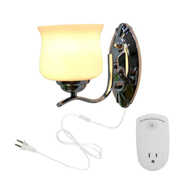 Kiven 1 Pack Plug-in Iron Wall Sconce Lamps Lighting Fixture with in-line Button Switch Cord(5.9FT) and a Pulg-in Motion Sensor Socket Turn on/Off The Light Automatically - Big Belly Style