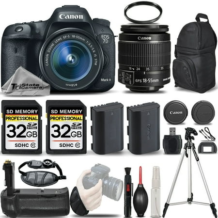 - Canon EOS 7D Mark II DSLR Camera + 18-55mm IS STM + BATT GRIP + EXT BATT + 64GB