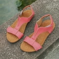 thumbnail image 4 of Summer Womens Sandals Casual Solid Color Peep-Toe Versatile Shallow Mouth Flat Watermelon Red Flat Sandals For Women Size 9.5, 4 of 9