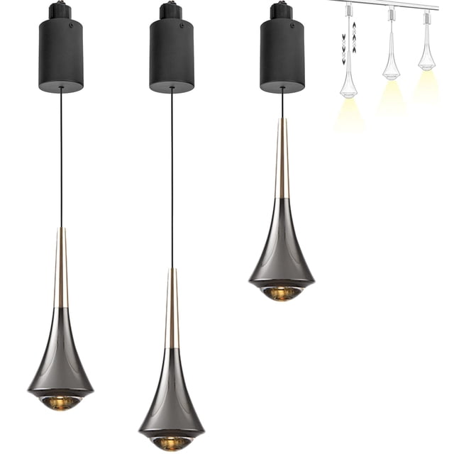 FSLiving Luminaire sur Rail de Type H avec Projecteur sur Rail à Levage Rétractable COB LED 7 W, Moderne, Noir Perle, Suspensions Linéaires, Éclairage d'Accent Réglable, Downlight 3000K pour Salles à Manger, Plafond Incliné - 3 Lumières