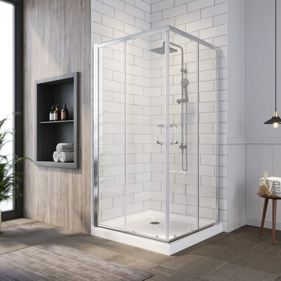 Sunny Shower Chrome Finish Corner Entry Shower Enclosure Sliding Shower Doors 34" x 72"(Shower Base No Included)