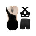 thumbnail image 4 of TTAO Kids Girls 3 Pieces Tumbling Outfit Long Sleeve Gymnastic Leotard Bodysuit with Vest Shorts Set Dance Tracksuit Black 13-14, 4 of 5