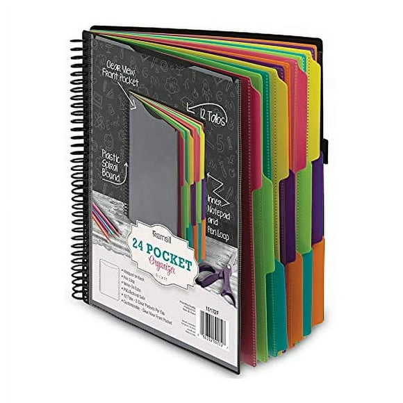 Samsill Organisateur de Projet en Spirale de 24 Poches Deluxe avec 12 Diviseurs, Bloc-Notes Rechargeable, Couverture Personnalisable, Écriture Effaçable sur les Onglets dans les Couleurs de la Mode, Dossiers en Plastique avec Poches
