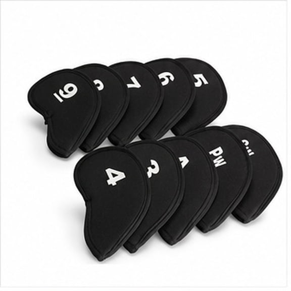 YSNOOWE 10Pcs Black Neoprene Club Cover Set Durable Golf Club Protection Covers