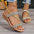 thumbnail image 6 of Dress Sandals for Women, Xunlbb Summer New Plus Size Casual Diamond Women's Elastic Beach Wedge Sandals(Gold,Size:40), 6 of 8